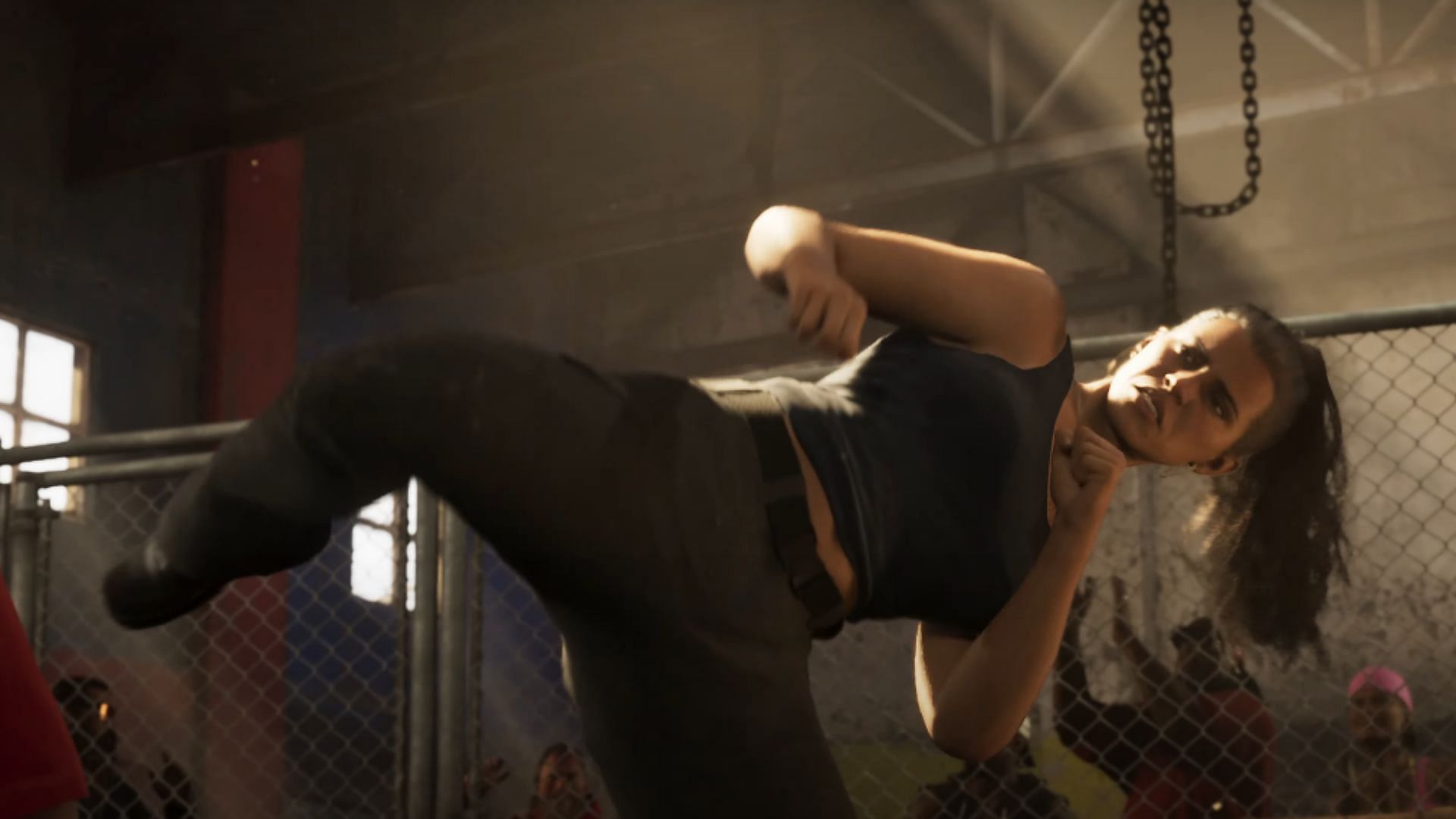 Lucia competing in a cage fight (Image via Rockstar Games)